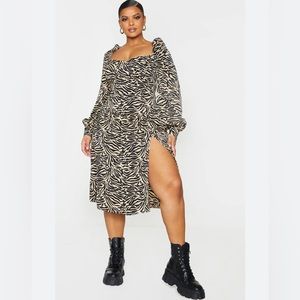 PrettyLittleThing plus puff sleeve midi dress size 18